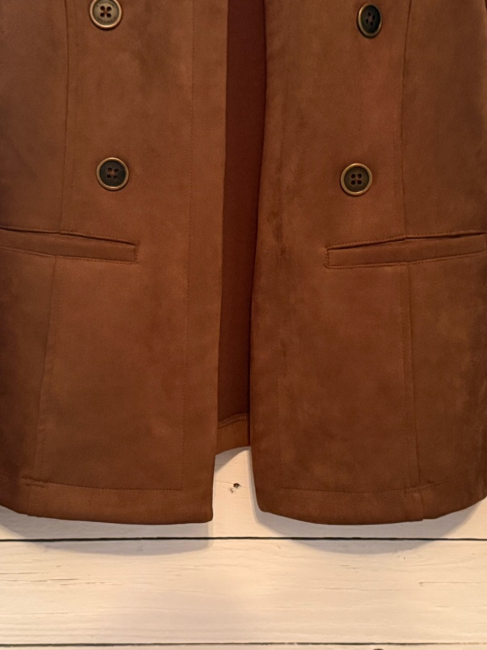 Tahari Rust Brown Suede Double-Breasted Jacket - Picture 4 of 5